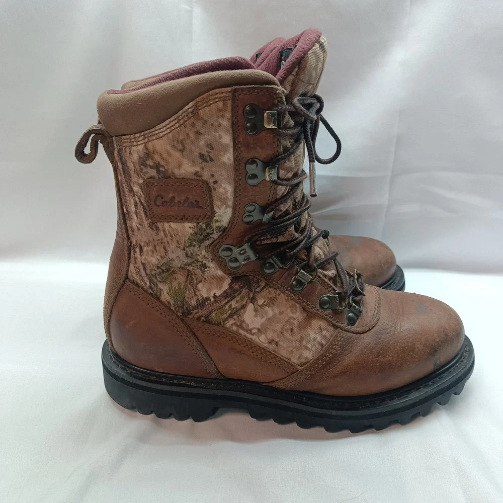 Cabelas Mens Gore-Tex Thinsulate Ultra Camo Leather Hunting Boots Brown 5M
